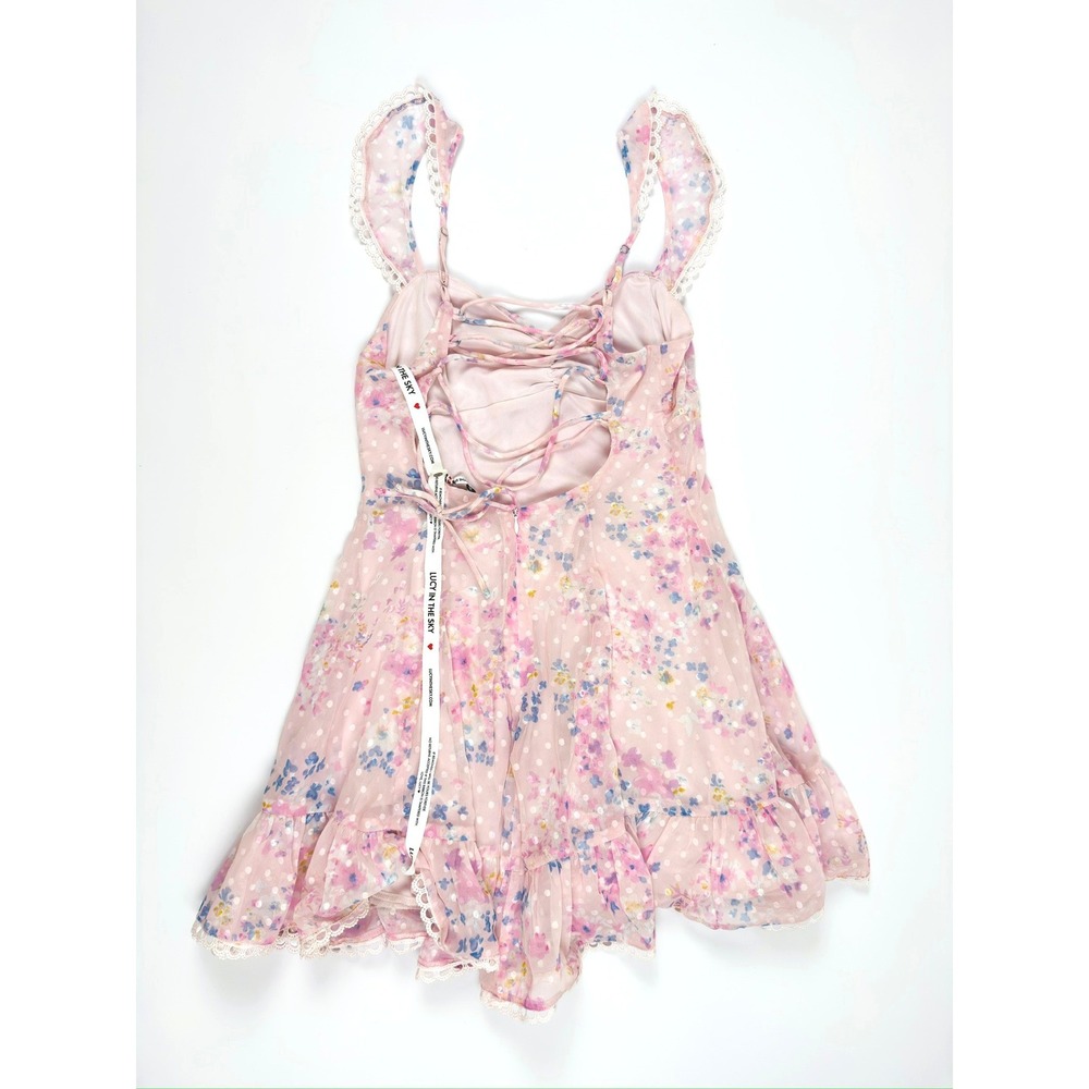 Lucy In The Sky Cindi Floral Dotted A-Line Dress Pink Size Medium NWT - Picture 3 of 8